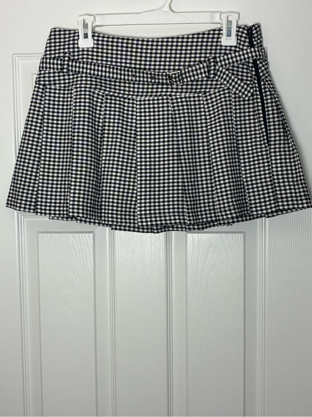 Windsor Black White Plaid Pleated Mini Skirt Belted Size M